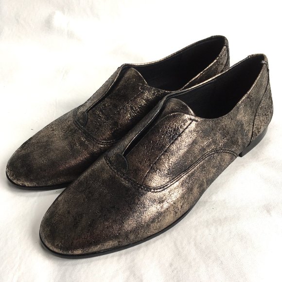 Frye Terri Slip on shoes flat gold black leather - Picture 1 of 12